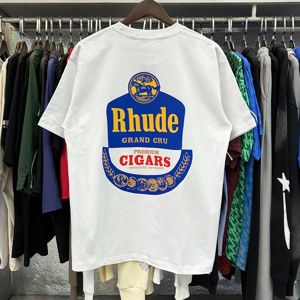 Rhude T-shirts Wine Printing Cotton Casual Short Sleeve Men and Women