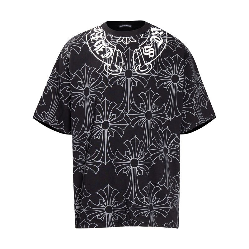 CHH Chrome Heart T Shirts Croatian Horseshoe Full Cross Sanskrit Short Sleeve