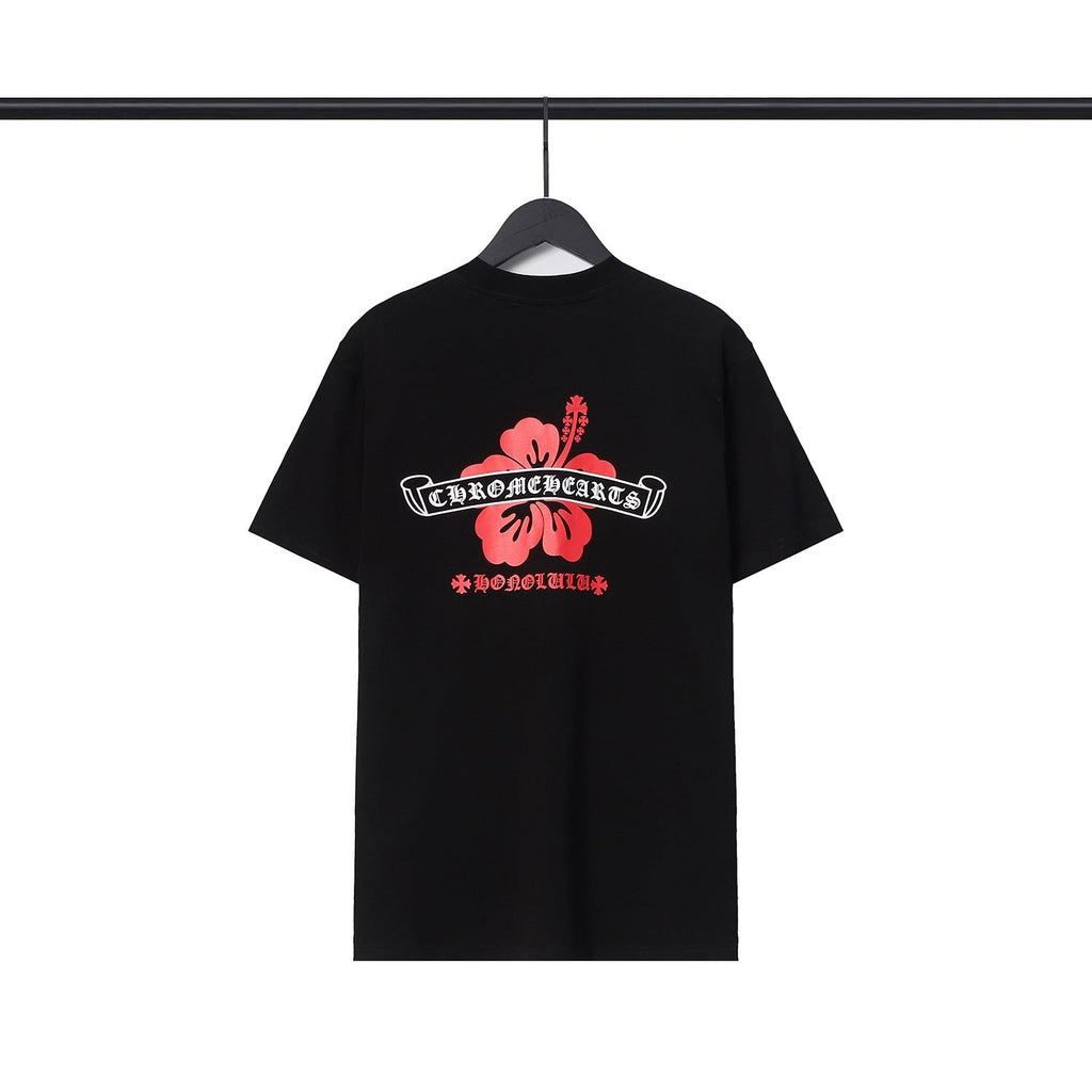 CHH Chrome Heart T Shirts CH Flower Sanskrit Casual Short Sleeve T-Shirt Loose
