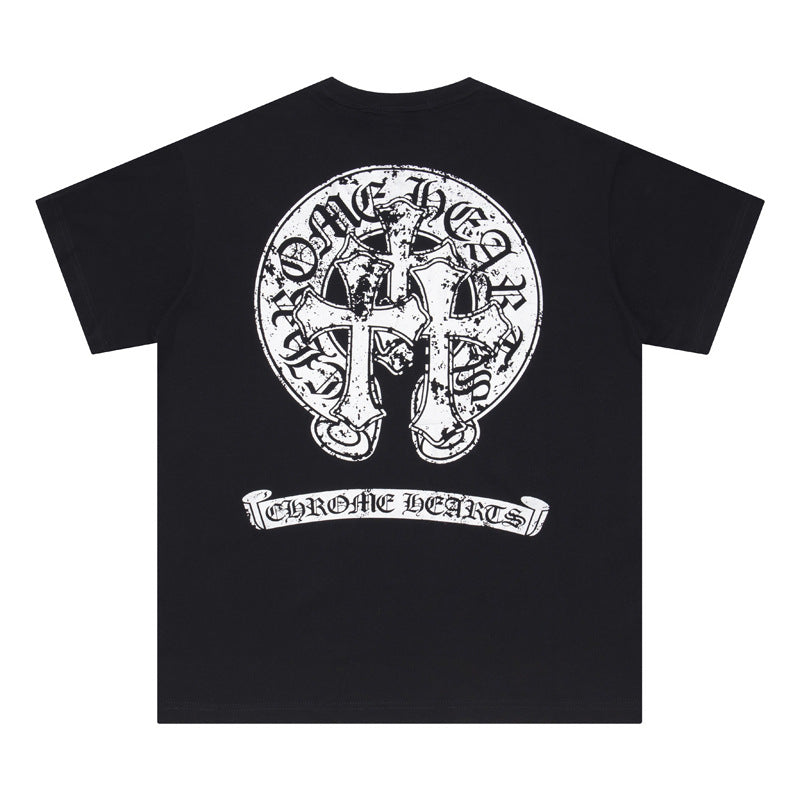 CHH Chrome Heart T Shirts Croix Sanskrit Cross Horseshoe Old T-Shirt