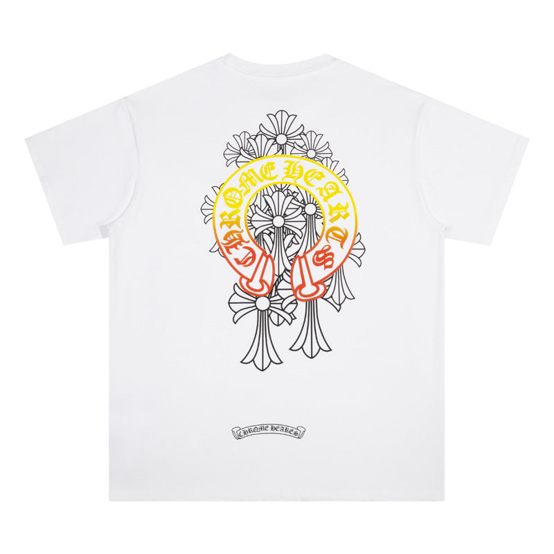 CHH Chrome Heart T Shirts Cross Color Printed Short Sleeve T-Shirt Loose