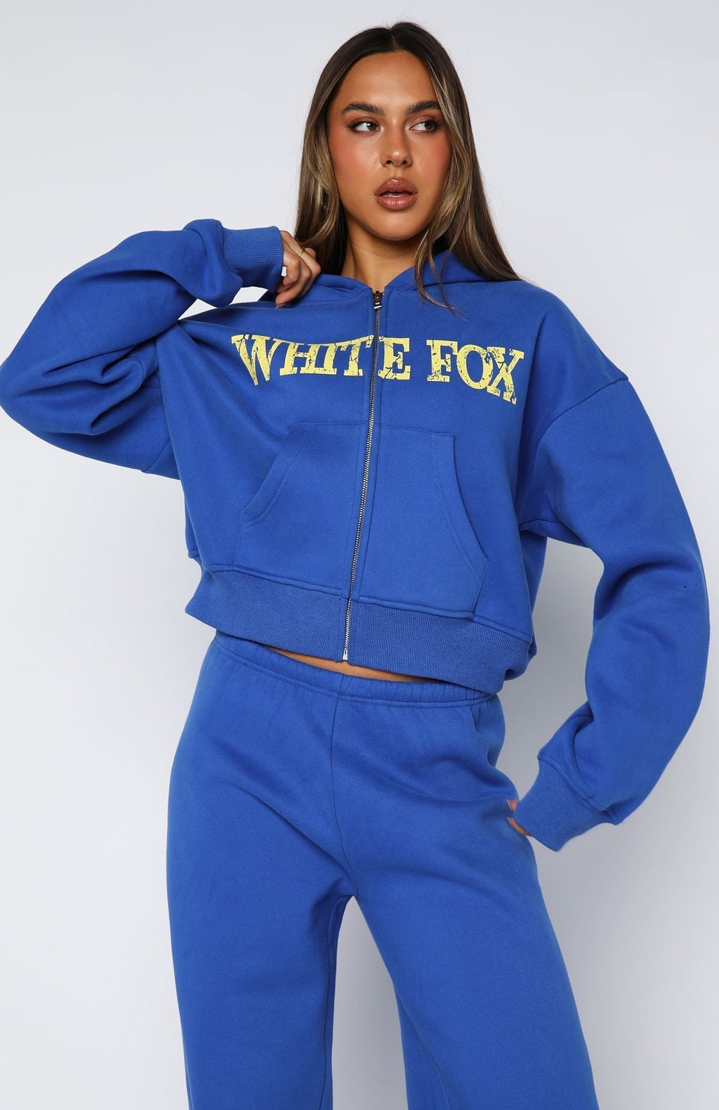 Brand New Start Boxy Zip Front Hoodie Electric Blue